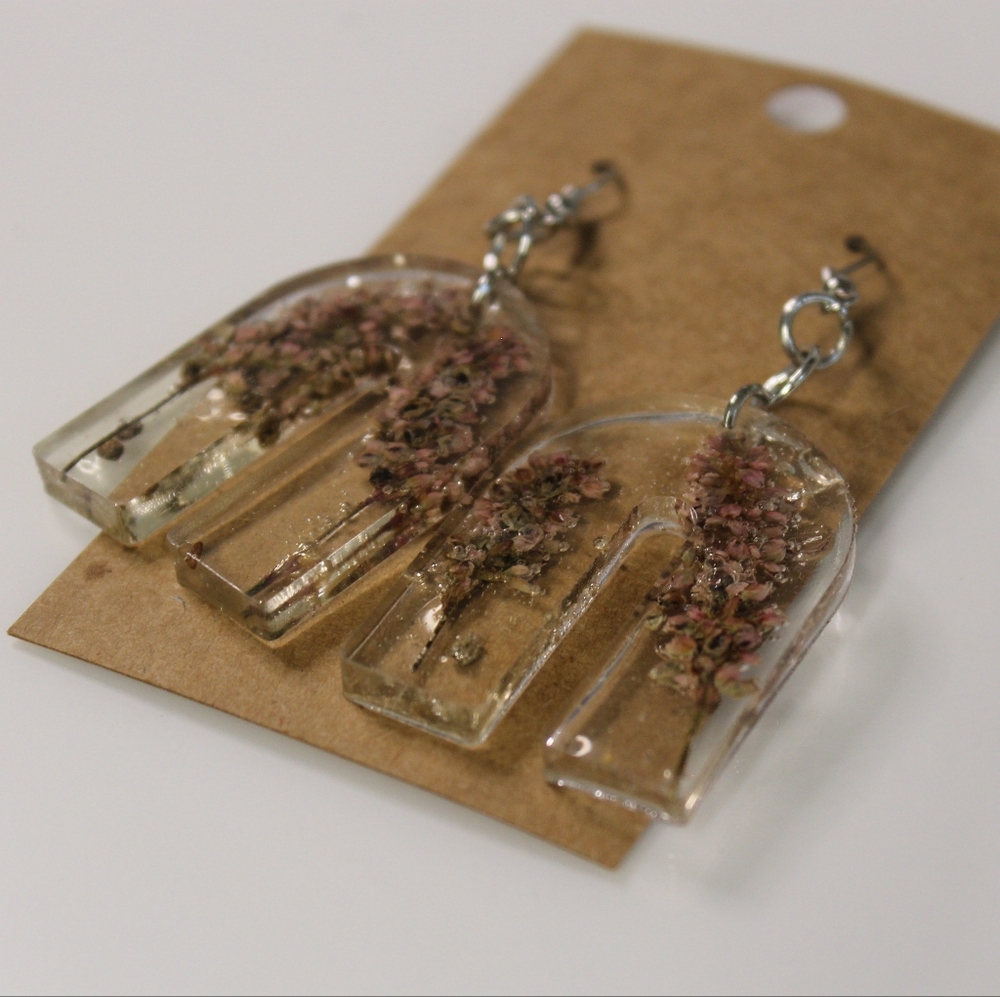 Handmade Floral Resin Earrings -Hypoallergenic - Picture 2 of 3